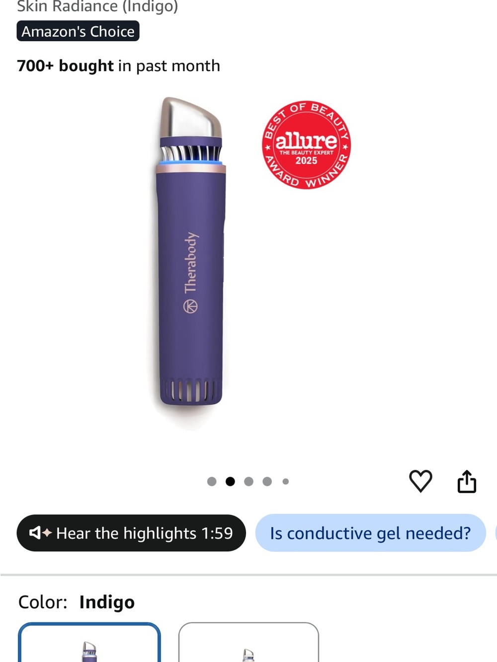 Therabody Indigo Skin Radiance Device with Silver Tip